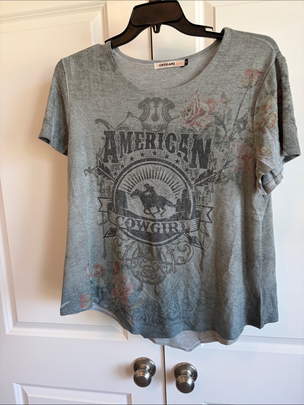 American Cowgirl Graphic Tee - Dusty Sage Green by OrigaMe